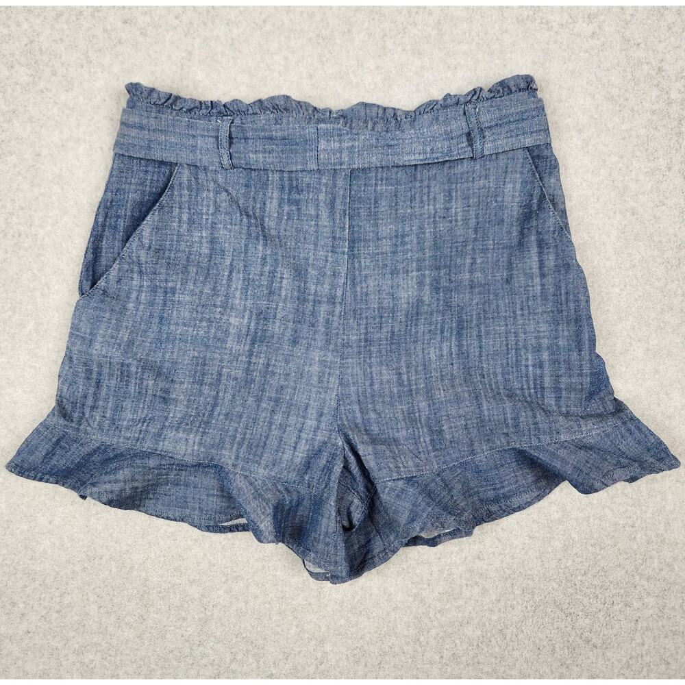 Women's Blue Ruffle Hem Shorts